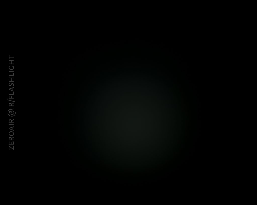 A mostly black image with a faint, circular dim light—reminiscent of the Olight S1Rv2—in the center. The text ZEROAIR @ R/FLASHLIGHT is written vertically along the left side.