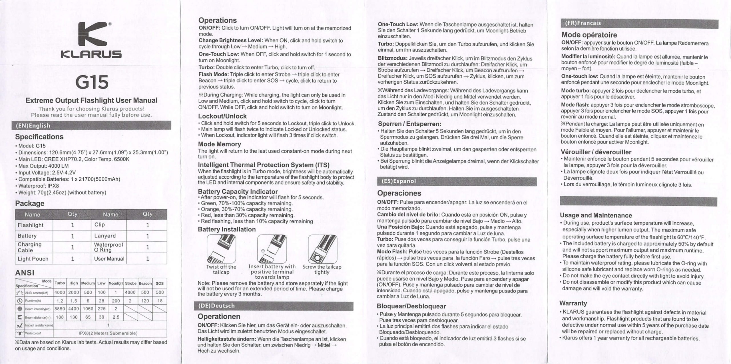 klarus g25 21700 cree xhp70.2 flashlight manual