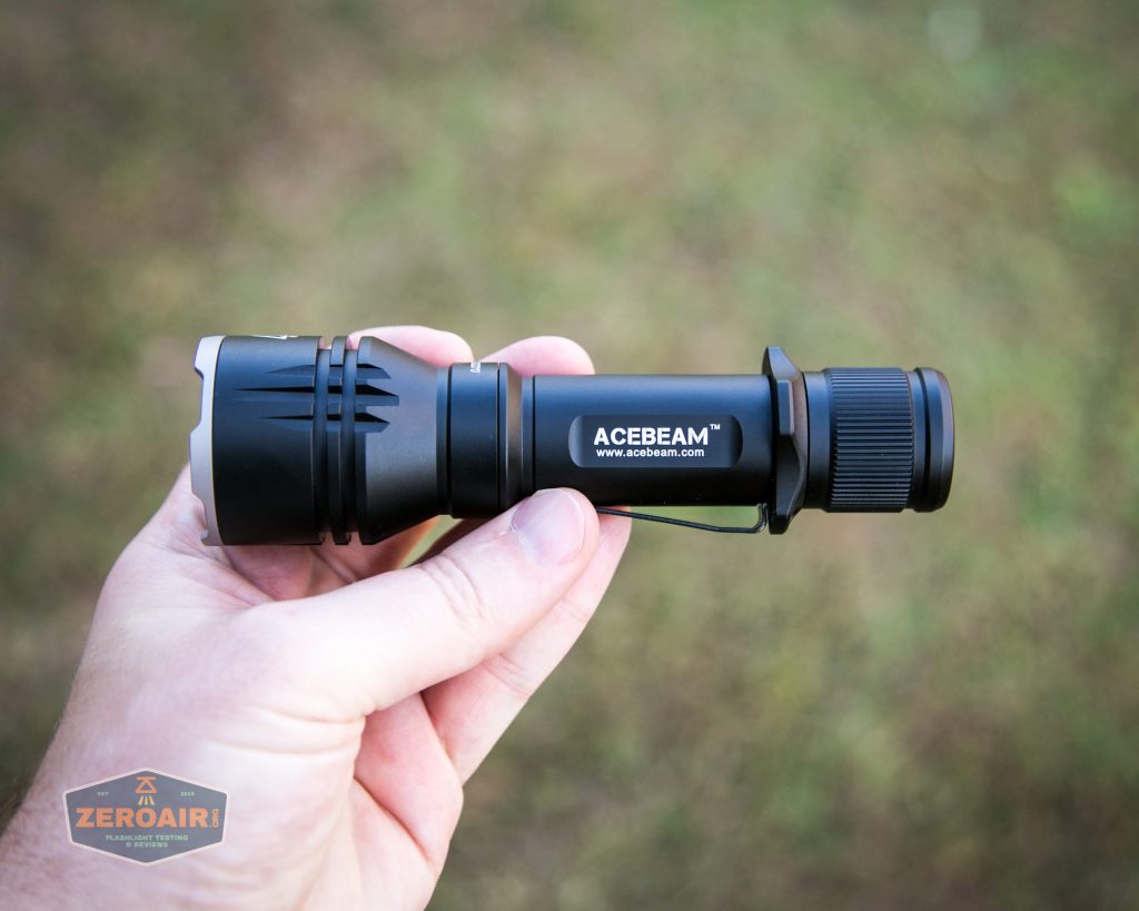 acebeam l17 osram white 18650 thrower in hand