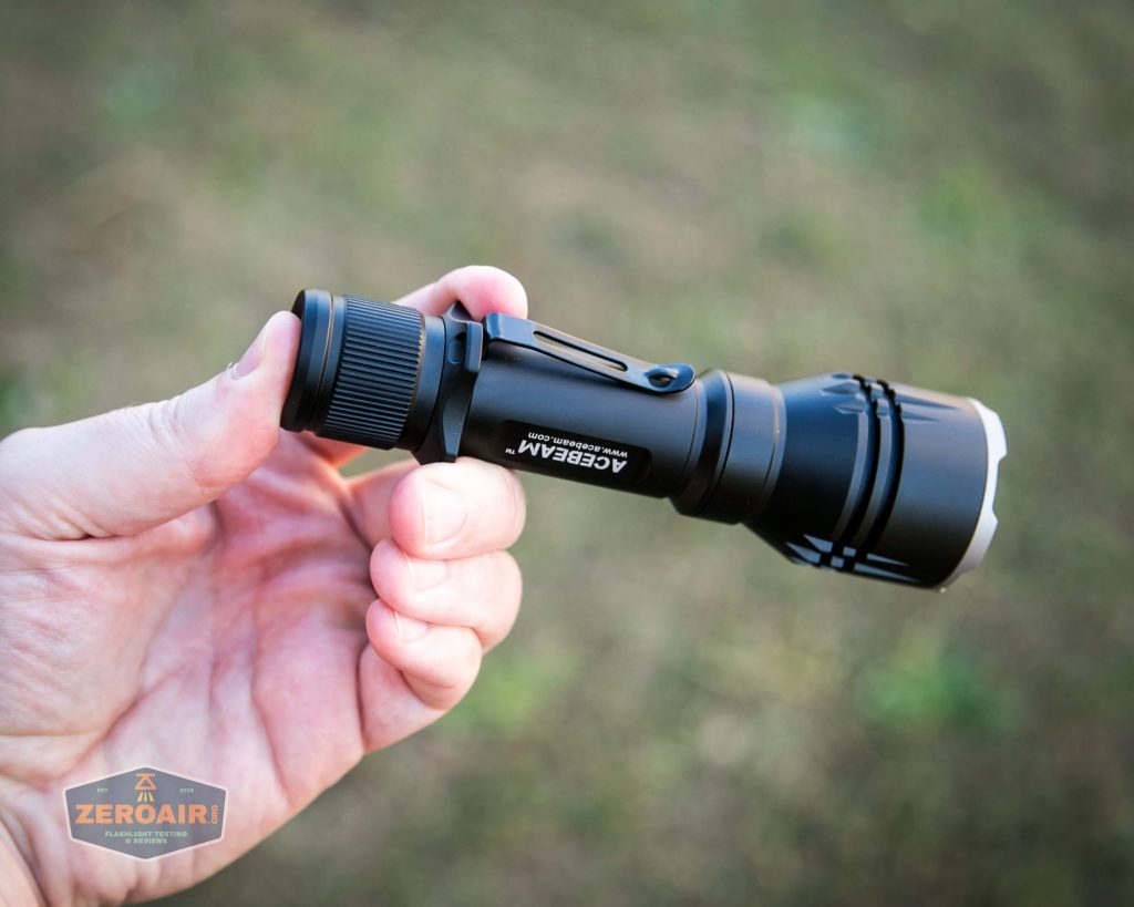 acebeam l17 osram white 18650 thrower in hand