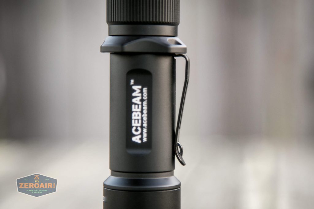 acebeam l17 osram white 18650 thrower pocket clip side