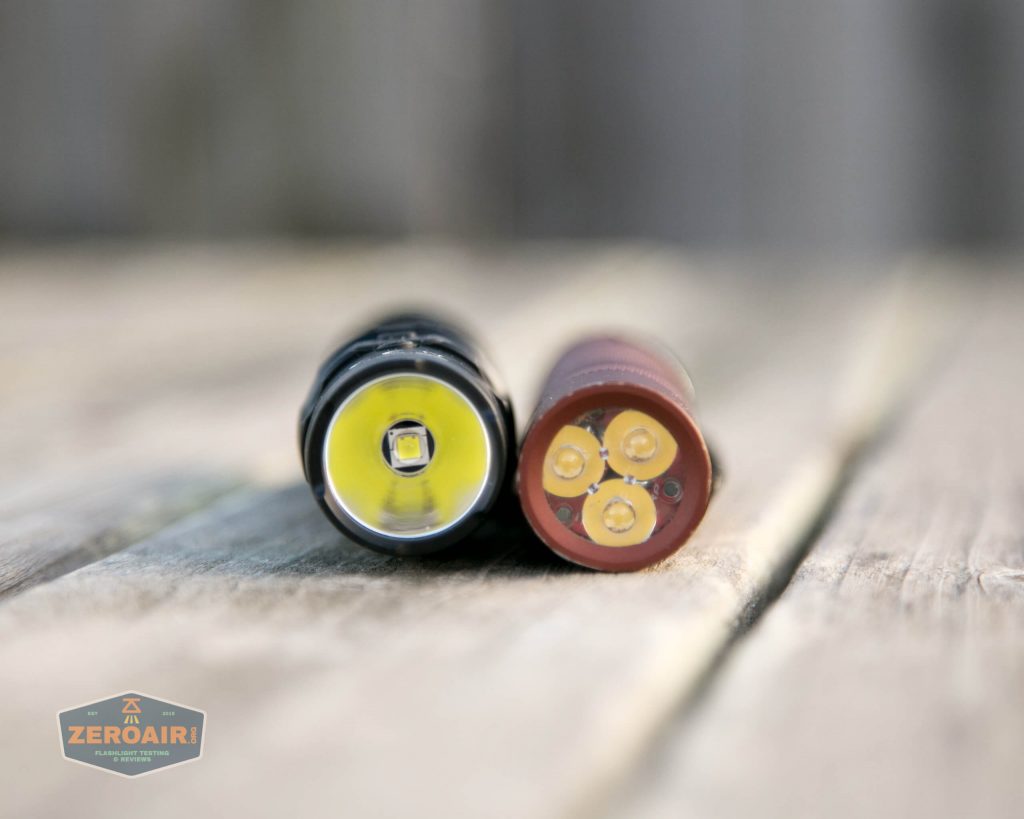 nitecore mh12s tactical flashlight beside convoy s2+