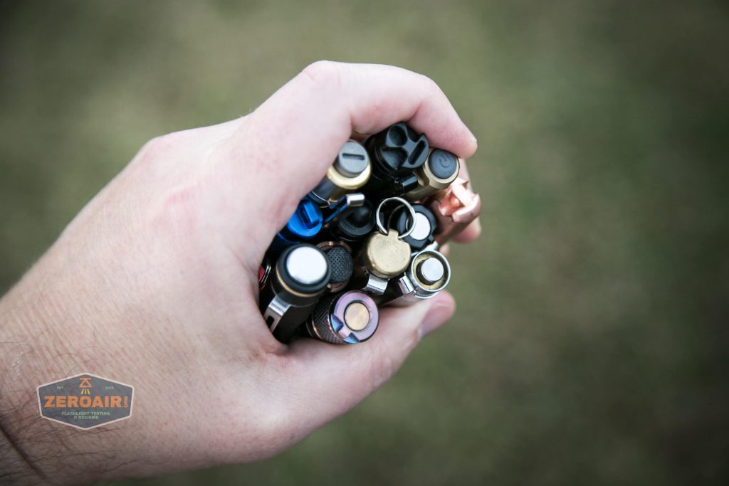 reylight pineapple mini brass nichia 219b with many other aaa flashlights