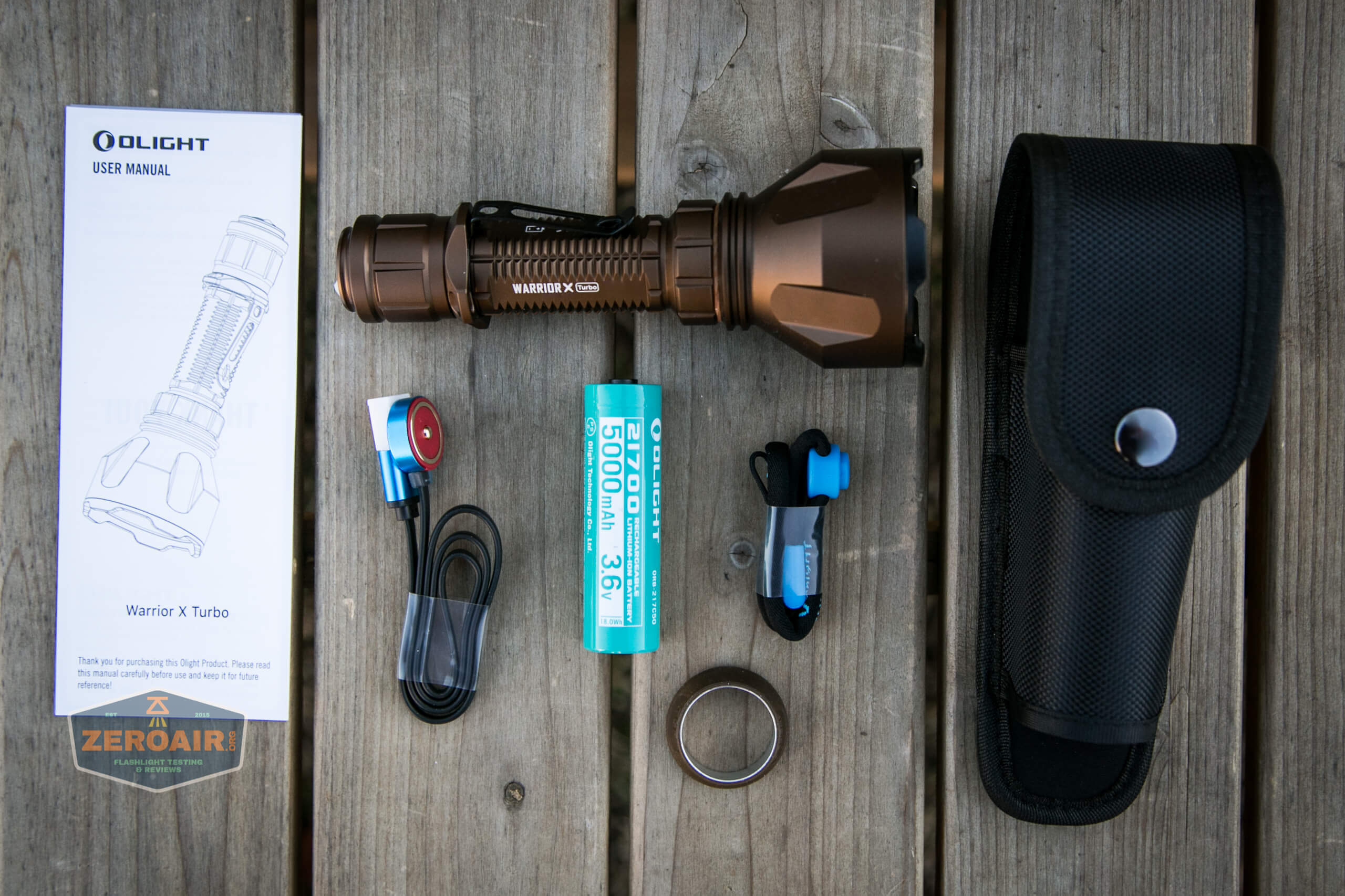 olight warrior x turbo desert tan flashlight what's included