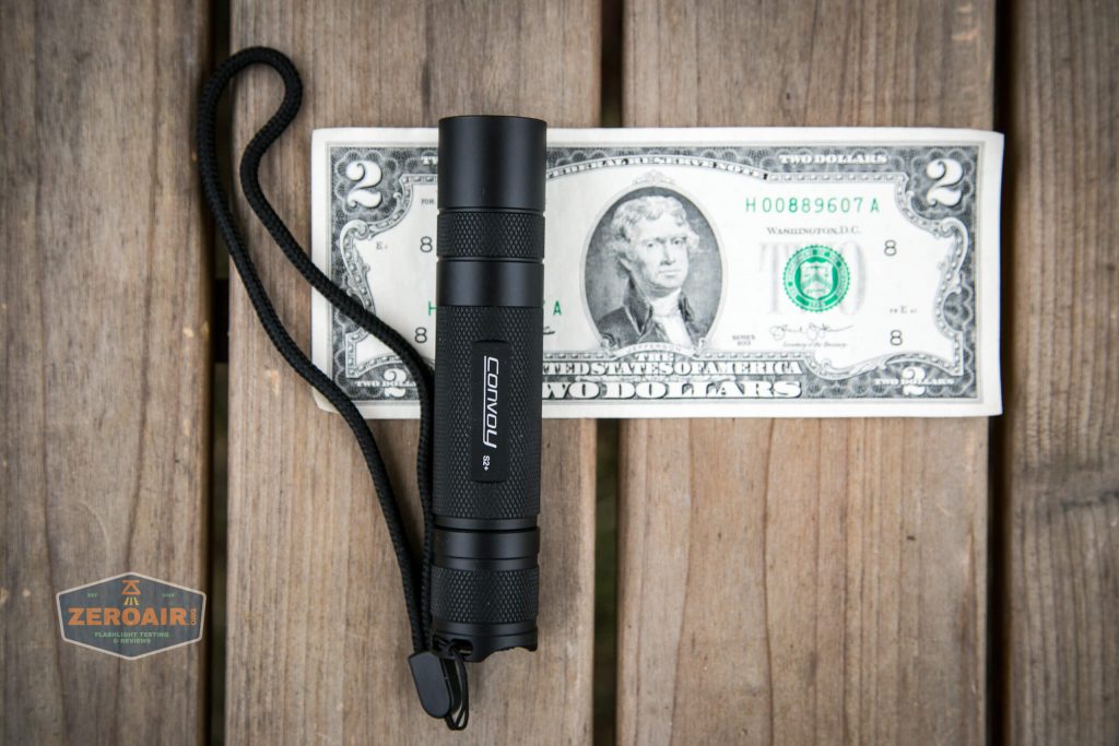 convoy s2+ uv flashlight on two dollar bill