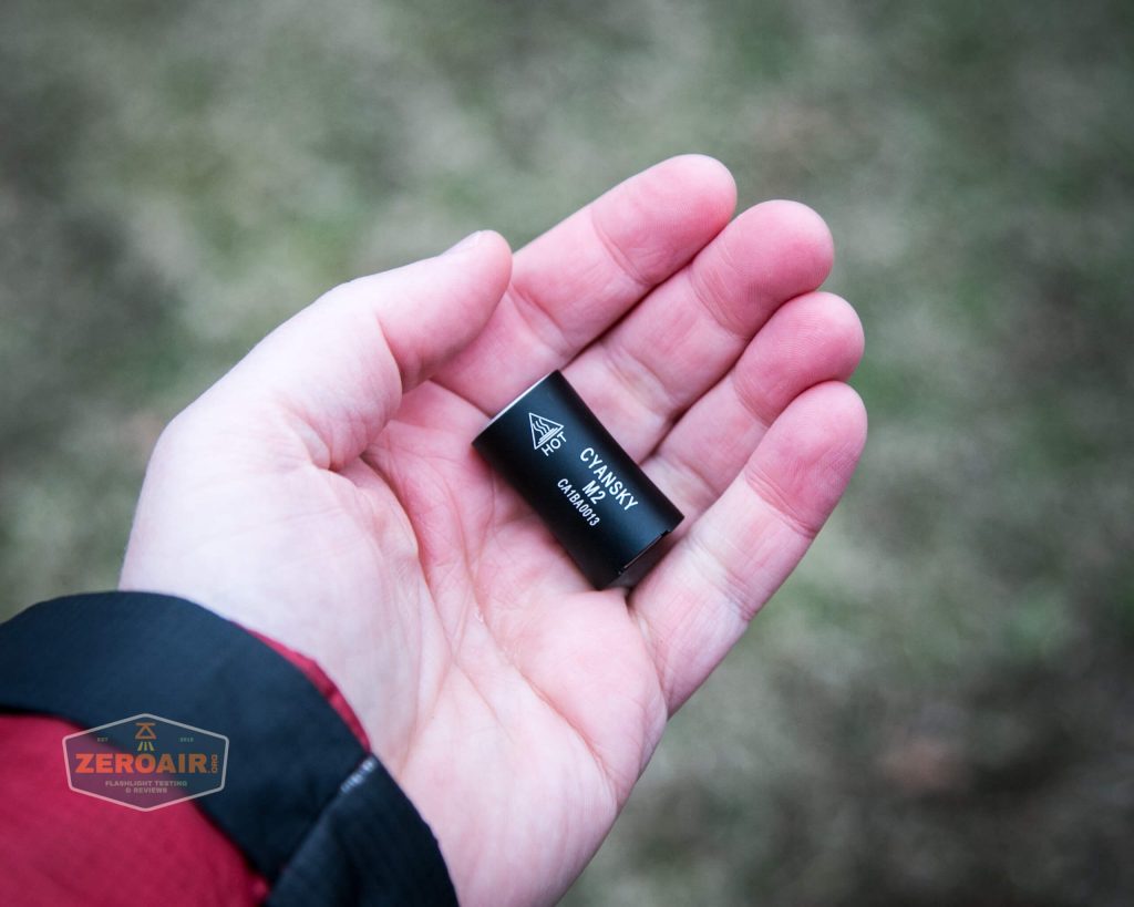 cyansky m2 keychain flashlight in hand
