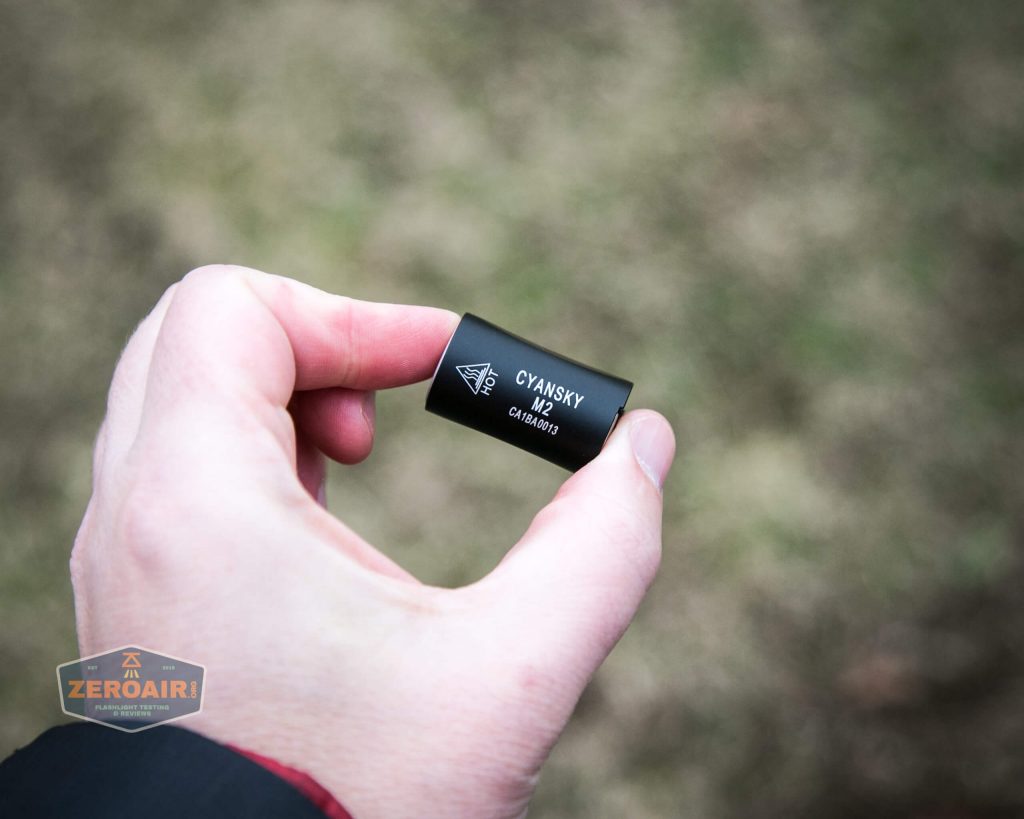 cyansky m2 keychain flashlight in hand