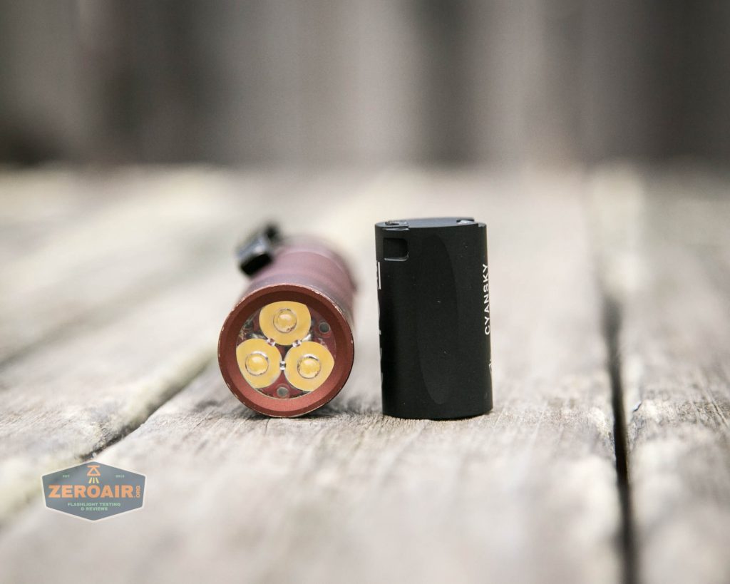 cyansky m2 keychain flashlight beside convoy s2+