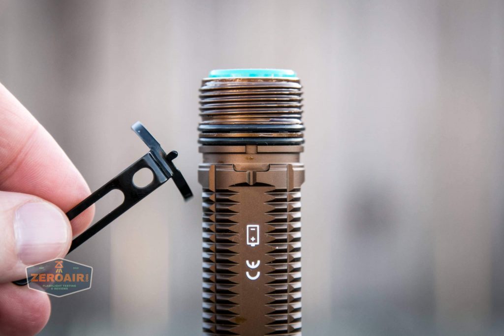 olight warrior x turbo desert tan flashlight feature photo pocket clip