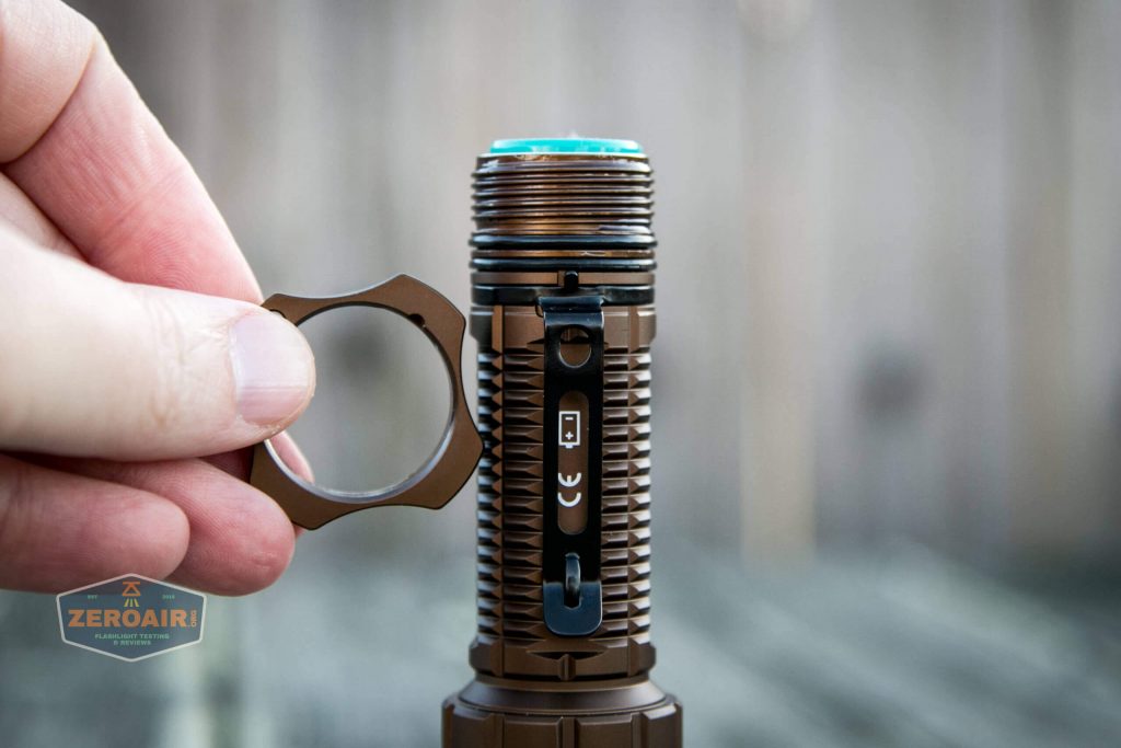 olight warrior x turbo desert tan flashlight feature photo pocket clip keyed