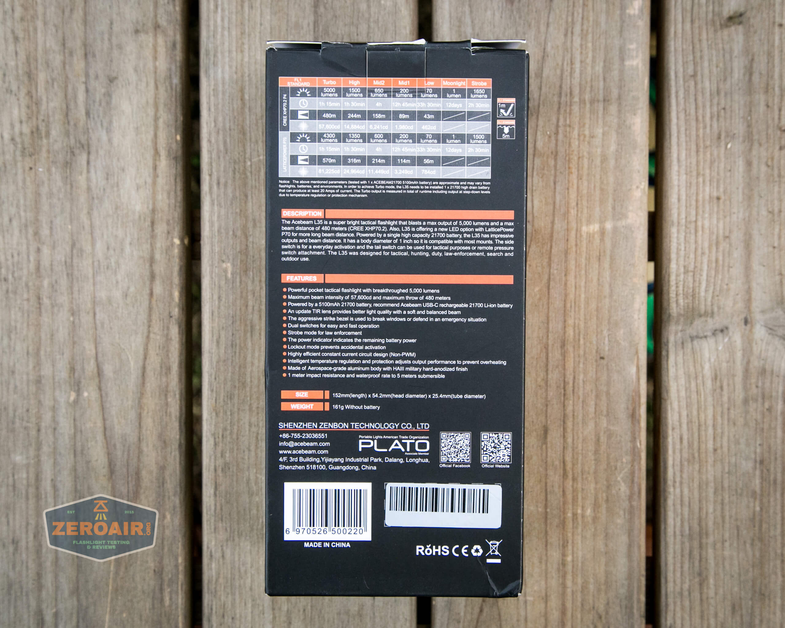 Acebeam L35 brightest tactical flashlight box