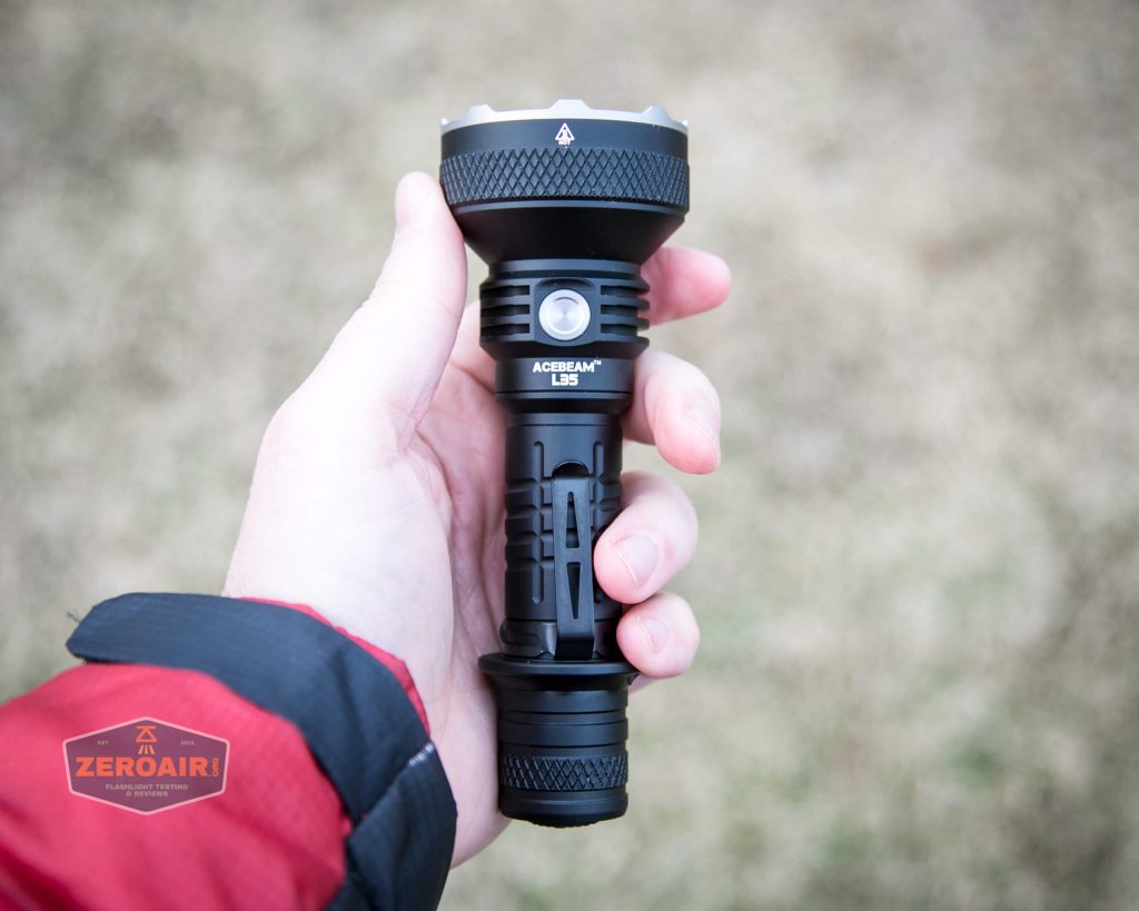 Acebeam L35 brightest tactical flashlight in hand