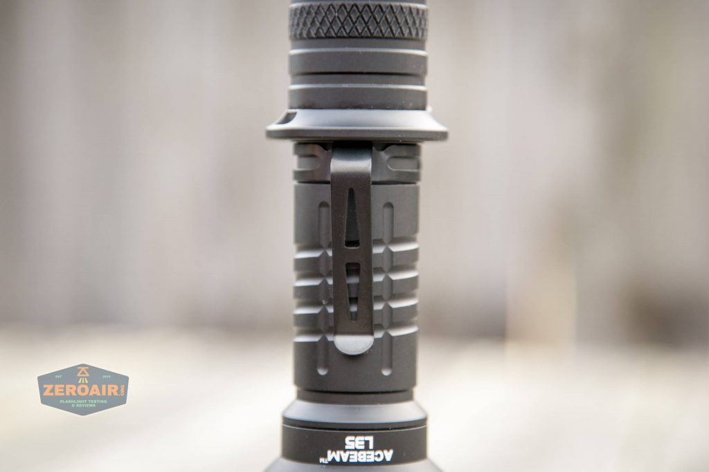 Acebeam L35 brightest tactical flashlight pocket clip detail