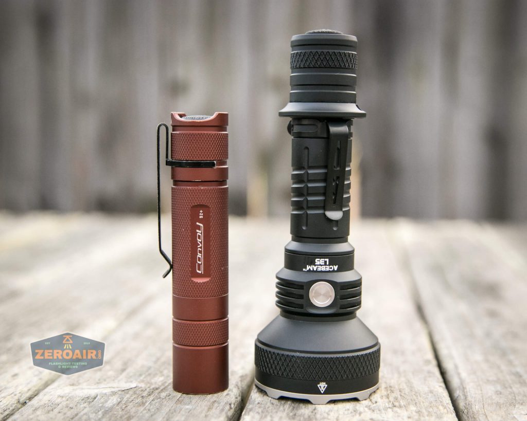 Acebeam L35 brightest tactical flashlight beside convoy s2+