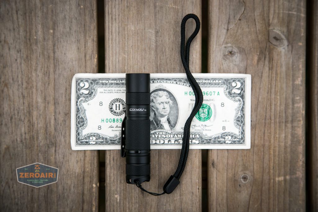 convoy t2 updated 14500/AA flashlight on two dollar bill