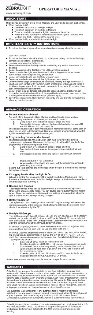 Zebralight SC65c HI flashlight manual
