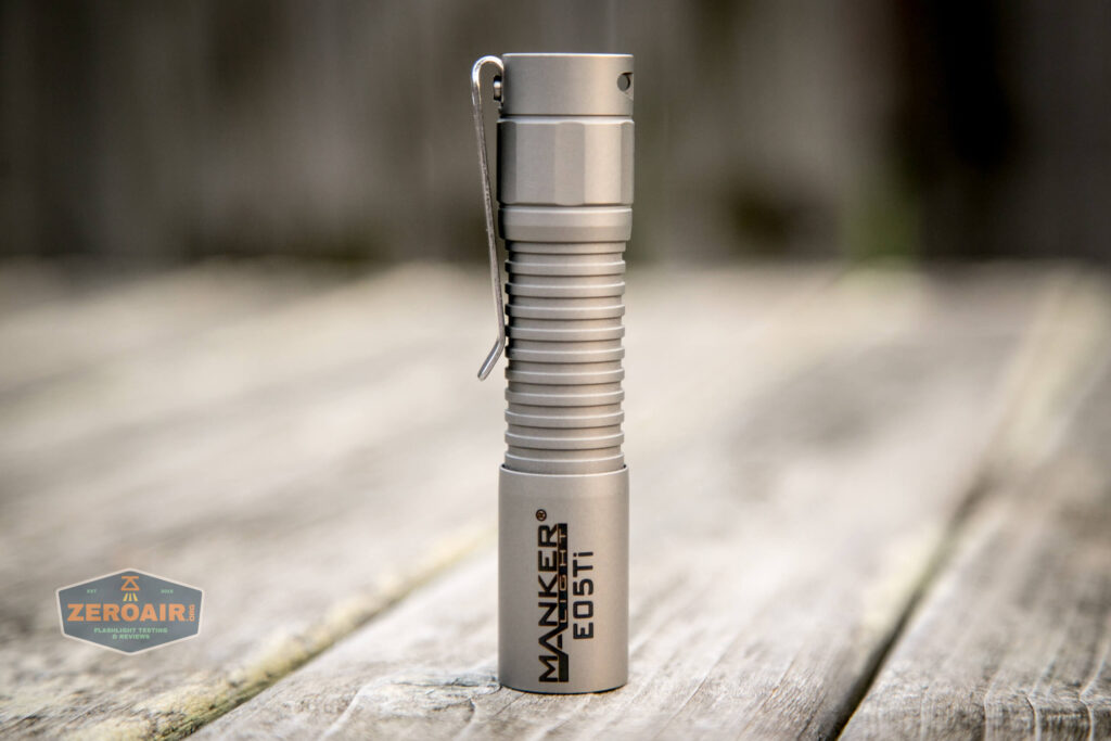 manker e05ti titanium flashlight pocket clip and hole