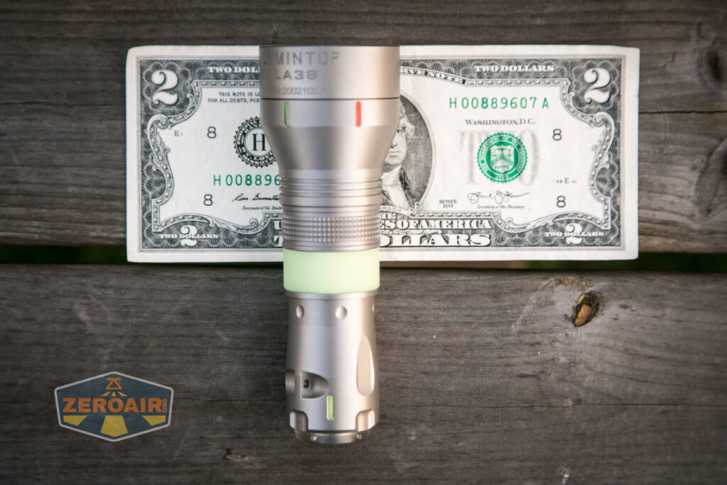 Lumintop LEP 18350 on two-dollar bill;