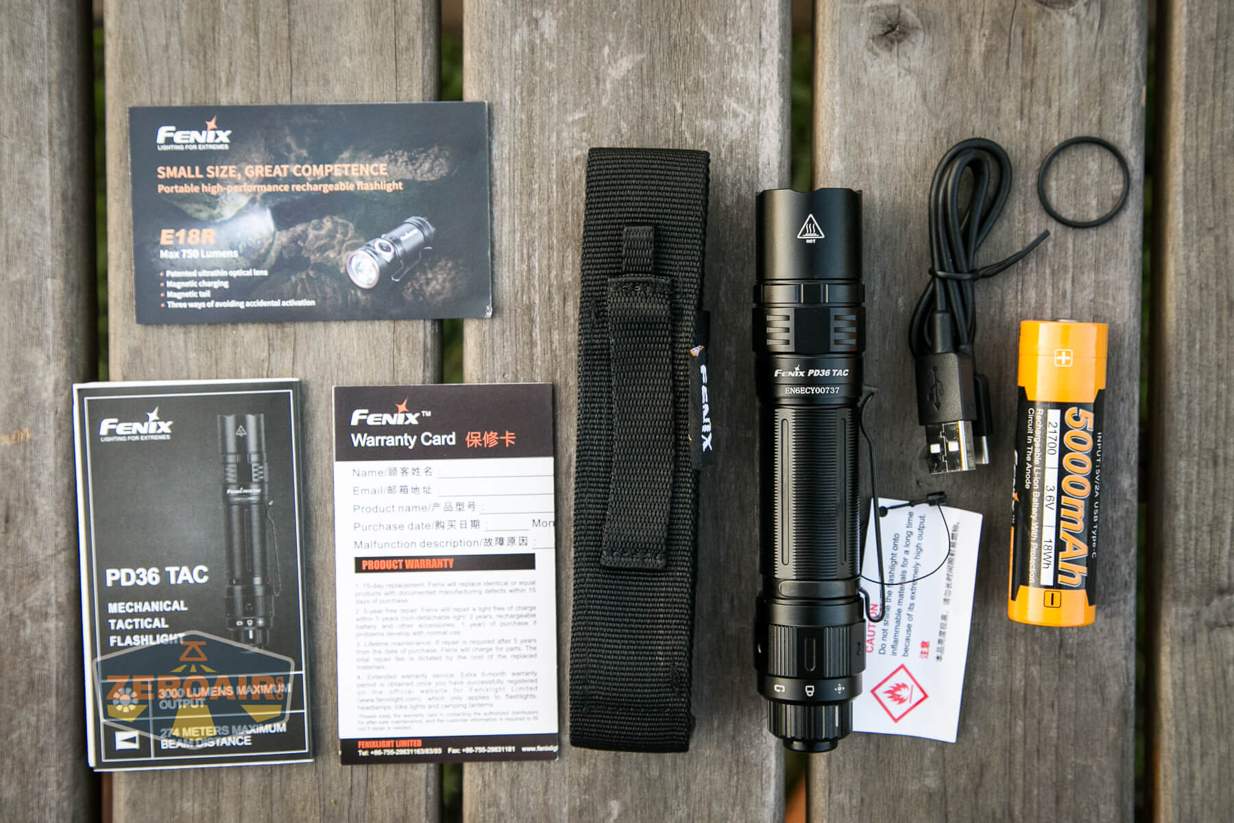 Fenix PD36 TAC flashlight what's included