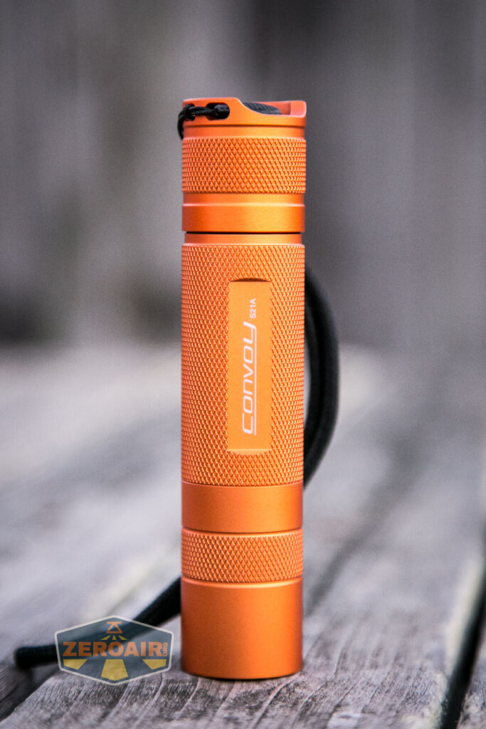 Convoy S21A 21700 Flashlight headstanding showing all sides