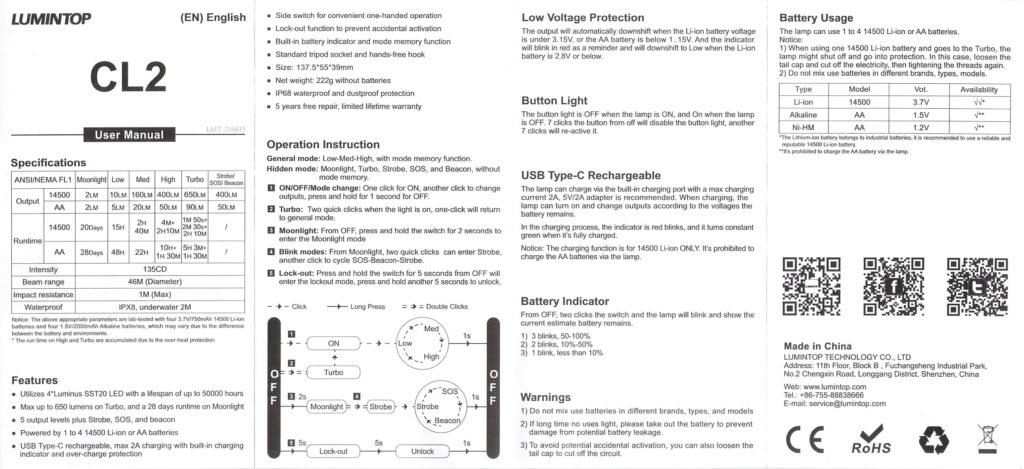 Lumintop CL2 Lantern manual