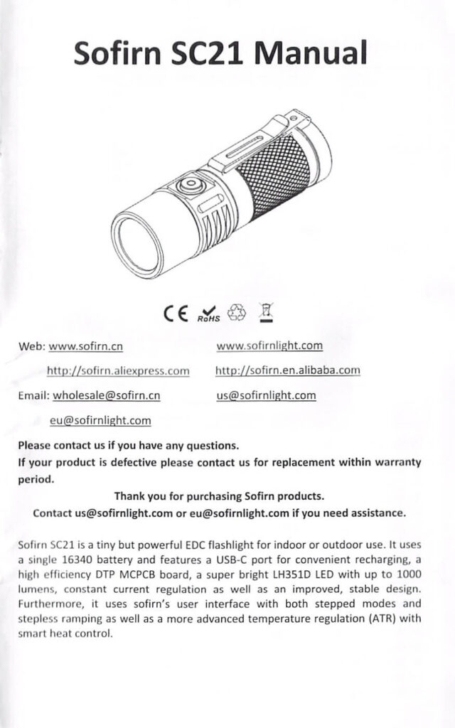 Sofirn SC21 flashlight manual