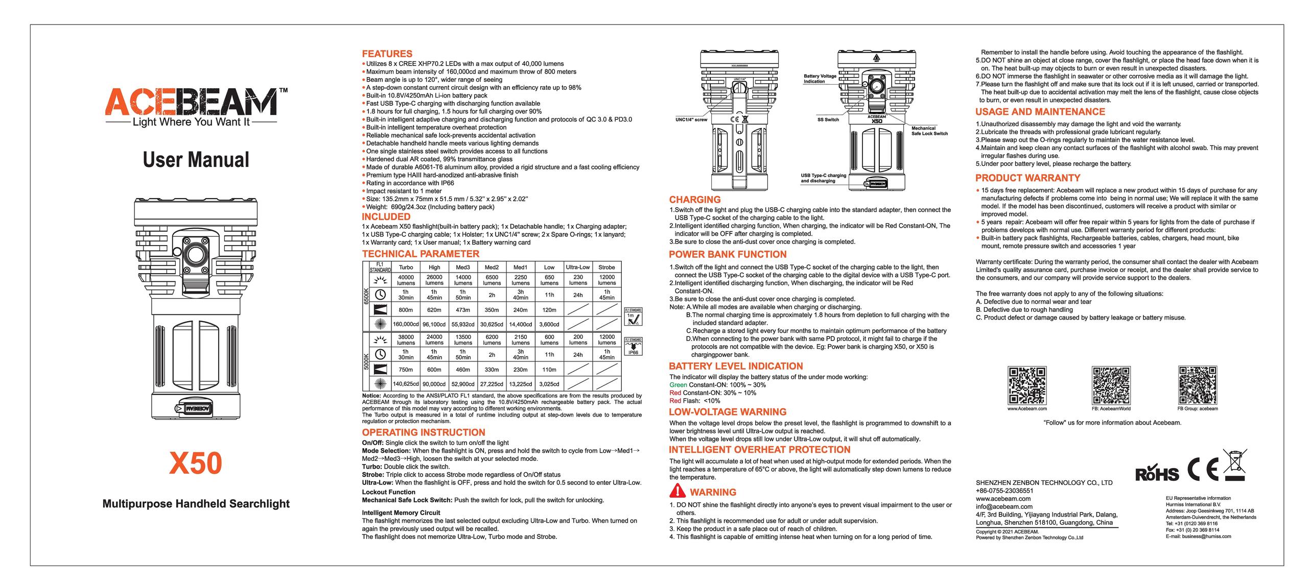 Acebeam X50 Searchlight manual