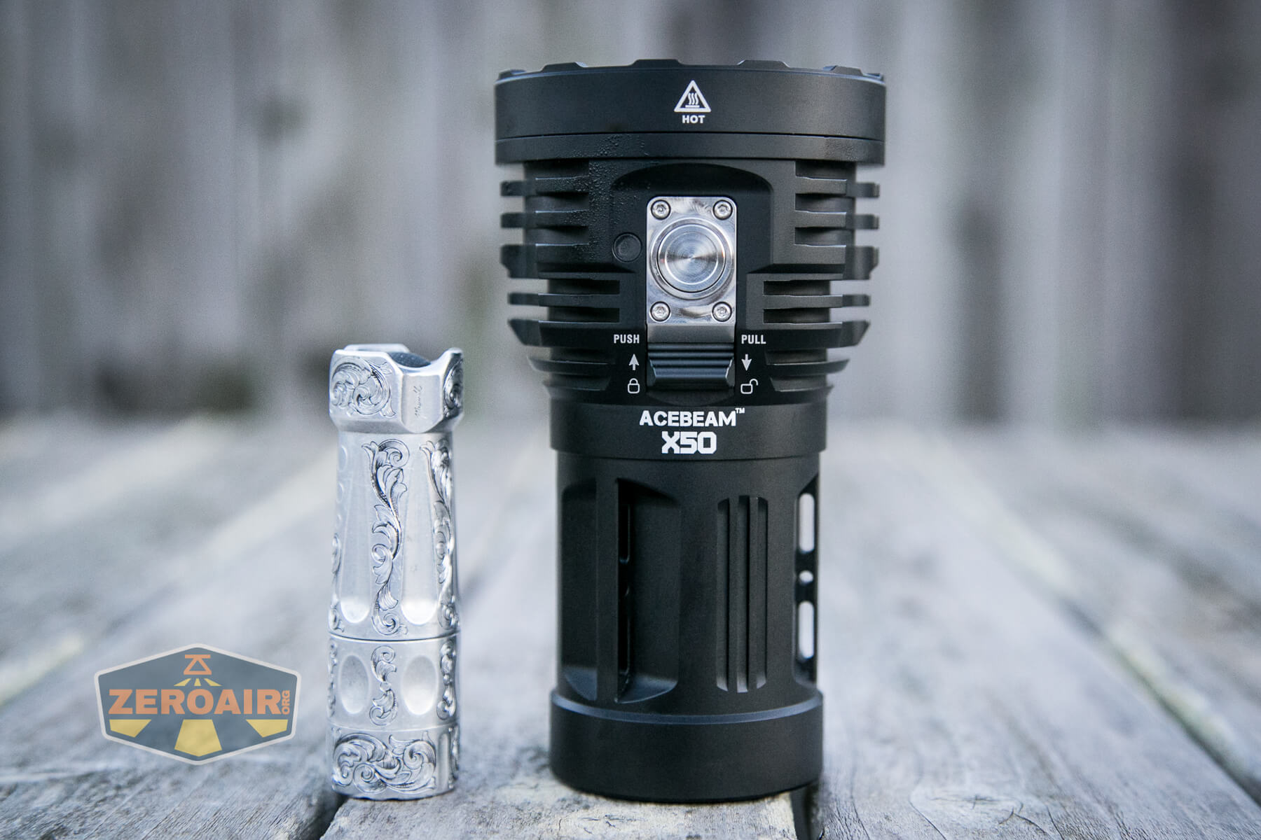 Acebeam X50 Searchlight beside torchlab boss 35
