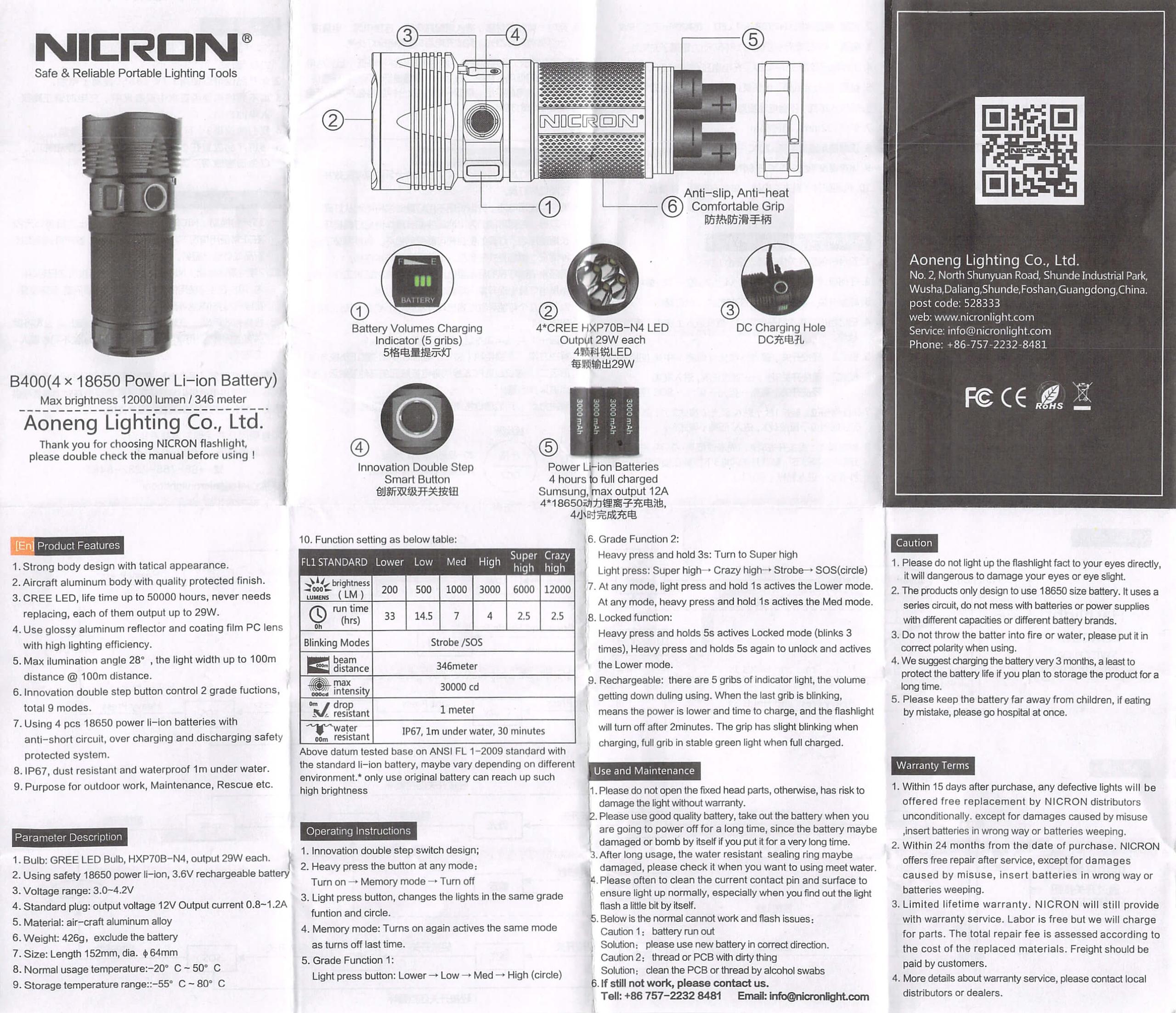 Nicron B400 Flashlight manual