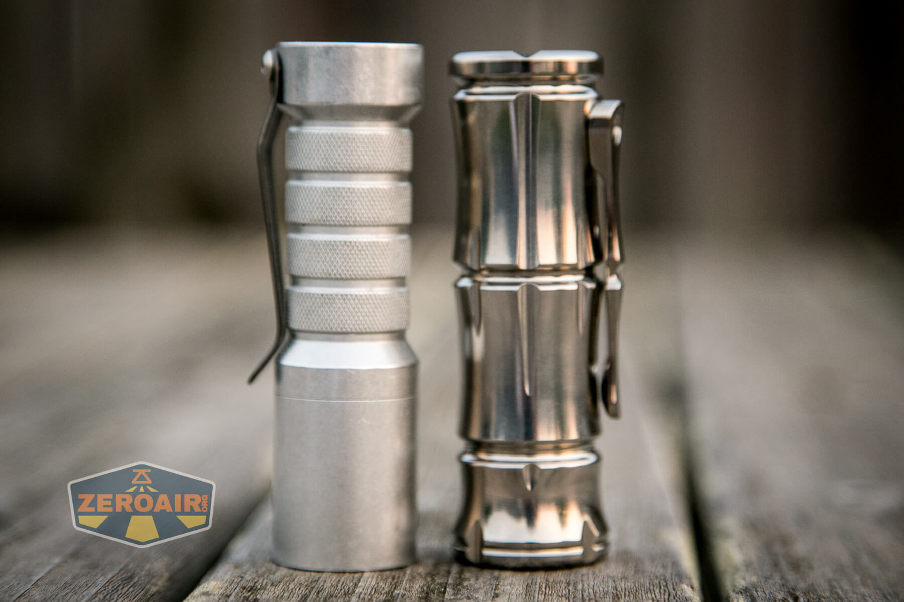 WWLZ Bamboo Small 18350 flashlight beside okluma dc1 aluminum