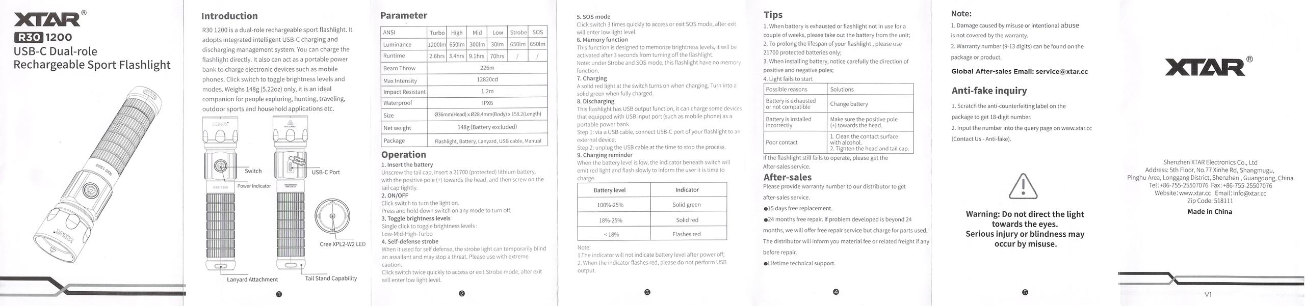 XTAR R30 1200 Flashlight manual