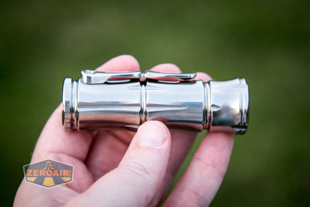 WWLZ Bamboo Small 18350 flashlight in hand