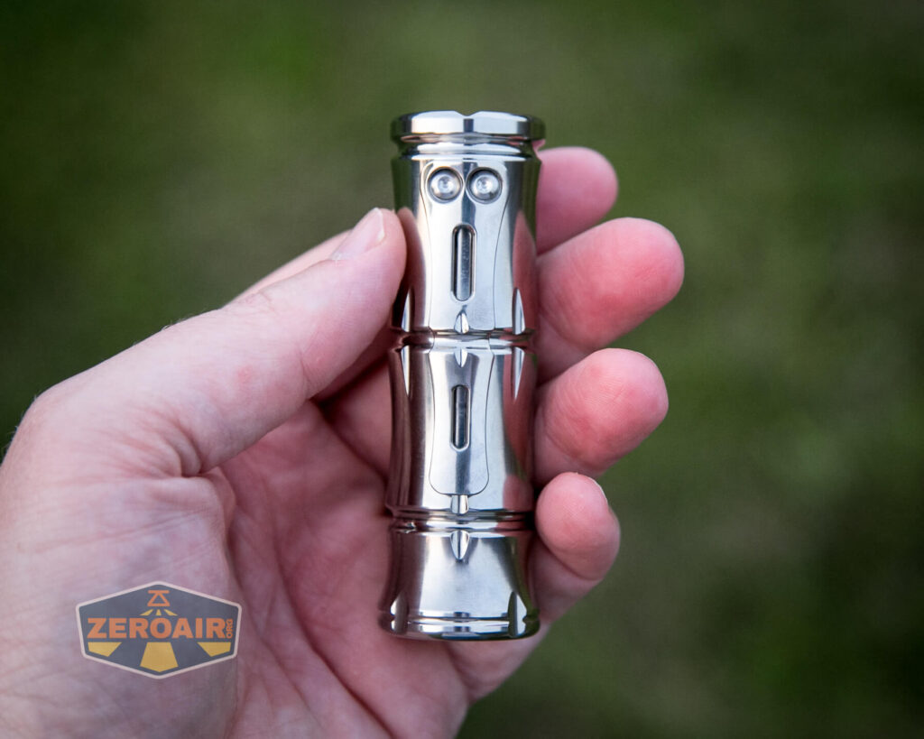 WWLZ Bamboo Small 18350 flashlight in hand