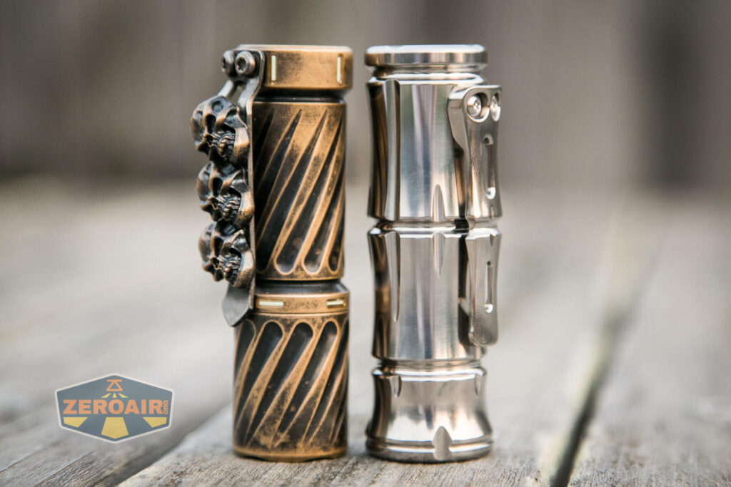 WWLZ Bamboo Small 18350 flashlight beside hanko trident full twist brass