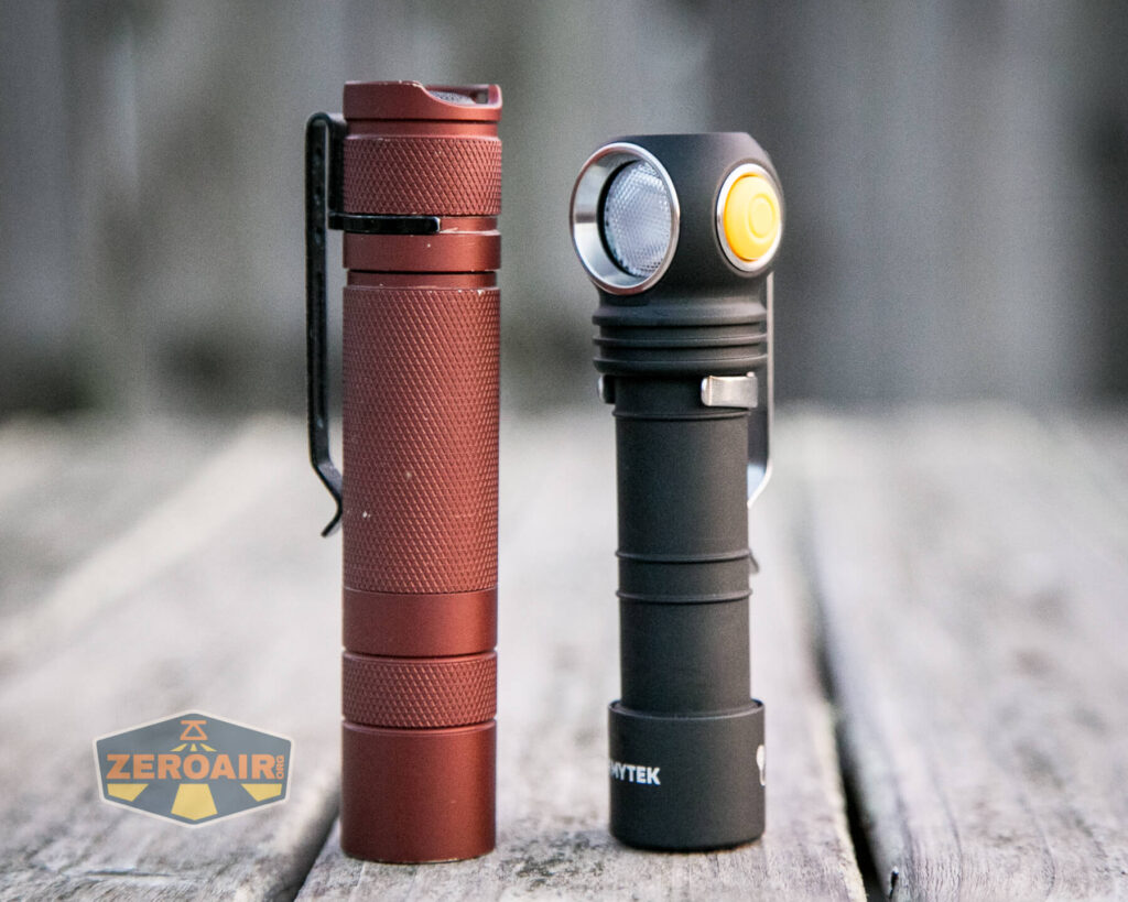 Armytek Wizard C2 WUV Headlamp beside convoy s2+