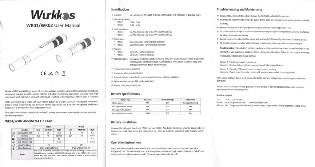 Wurkkos WK01 Flashlight manual