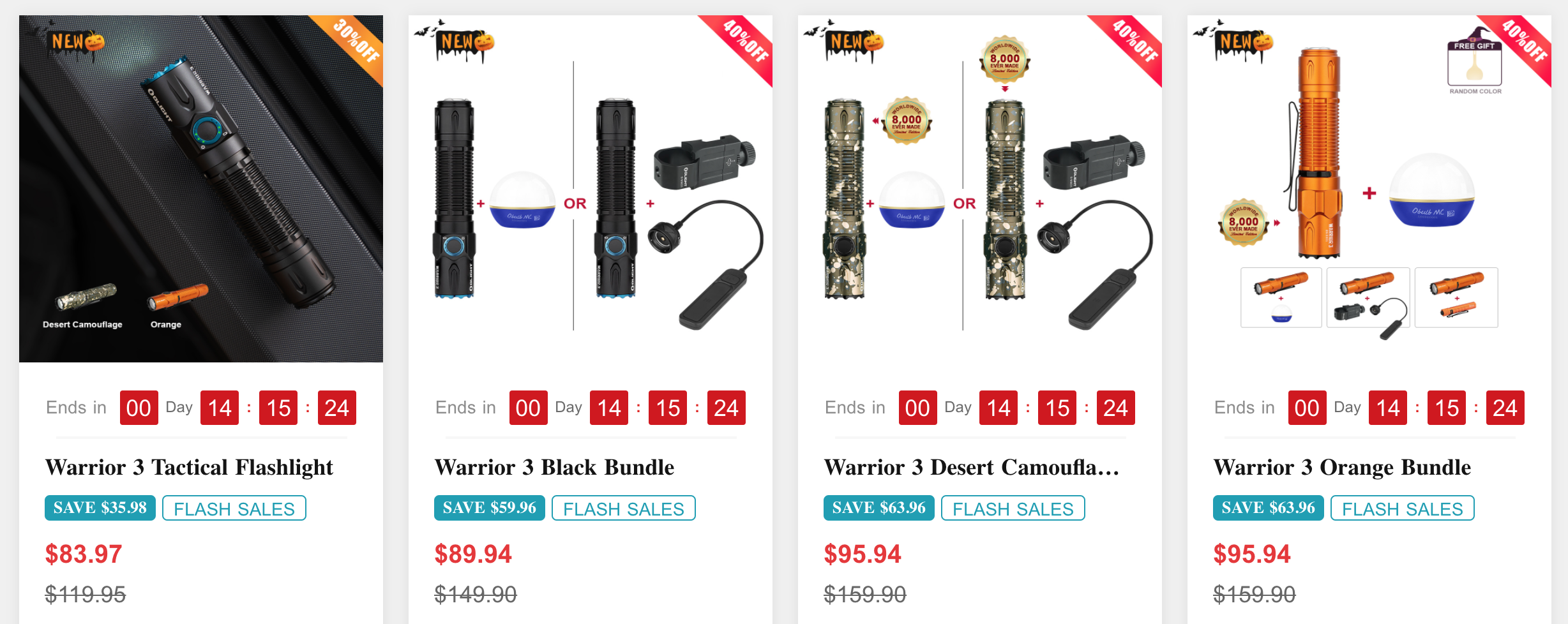 Olight Warrior 3 flashlight packages
