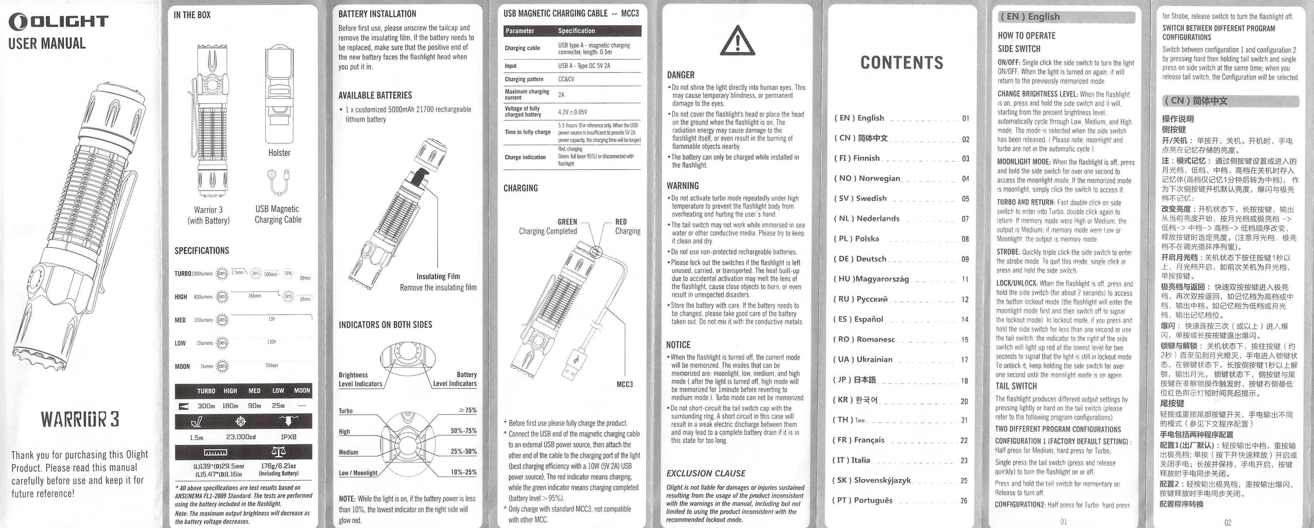 Olight Warrior 3 flashlight manual