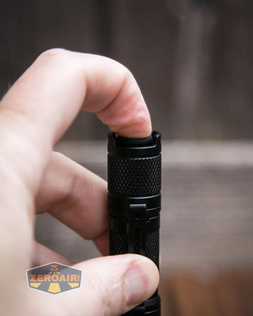 Lumintop GTA flashlight tail switch actuation