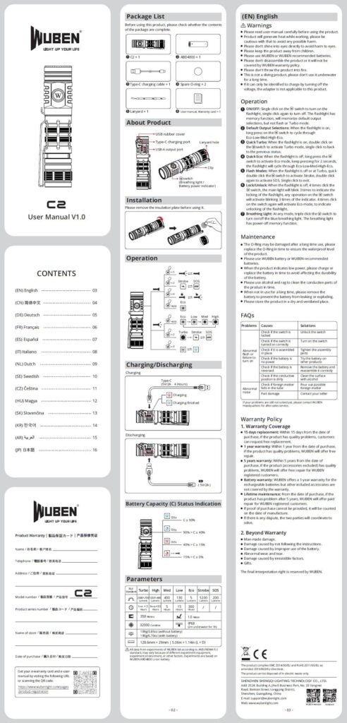 Wuben C2 Flashlight manual