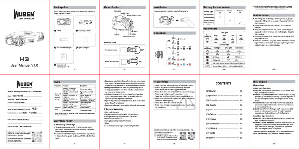 Wuben H3 headlamp manual