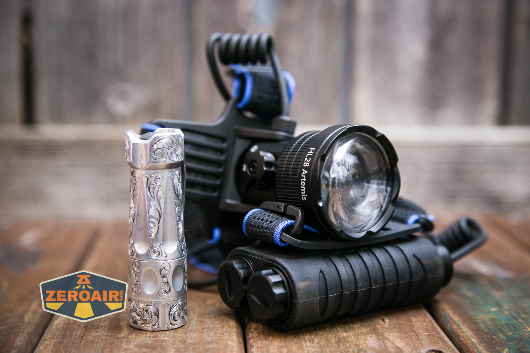 Brinyte HL28 Artemis headlamp beside the TorchLAB BOSS 35 (custom-engraved)