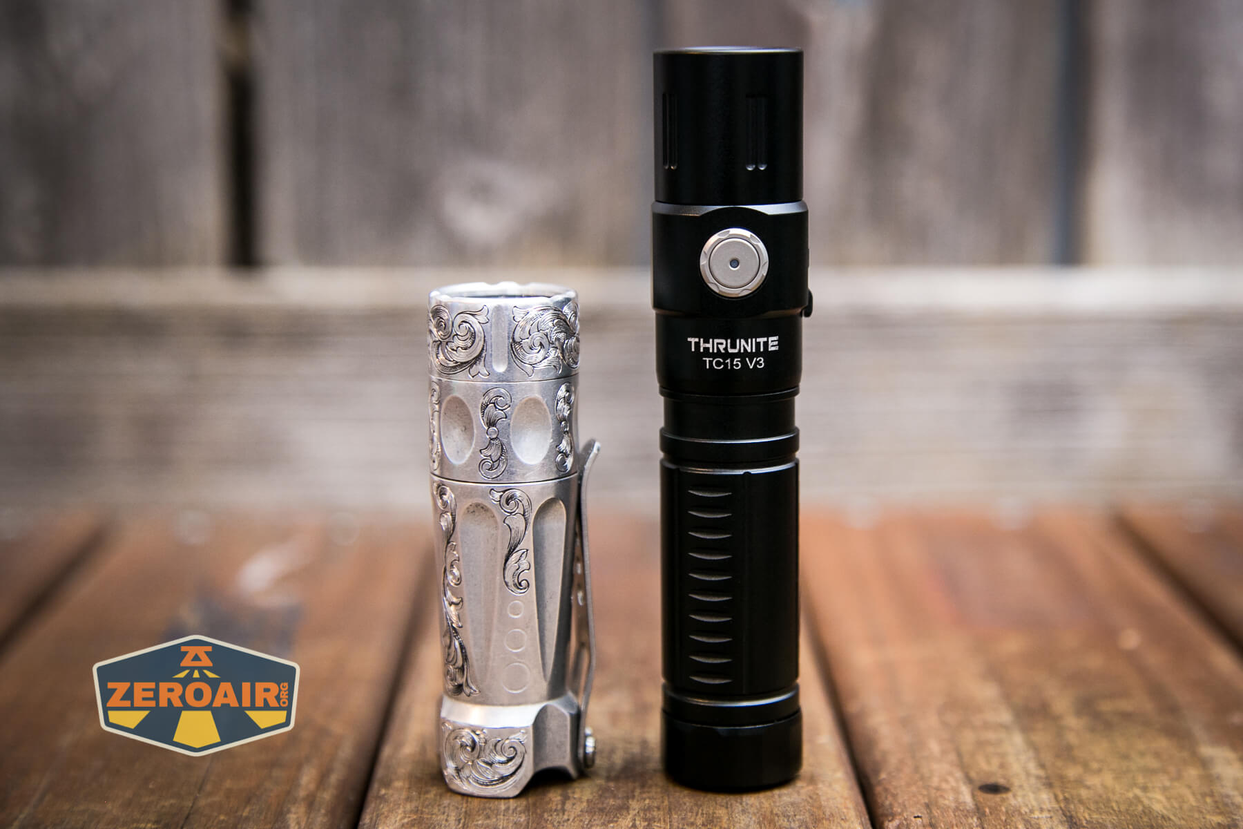 Thrunite TC15 V3 flashlight beside torchlab boss 35