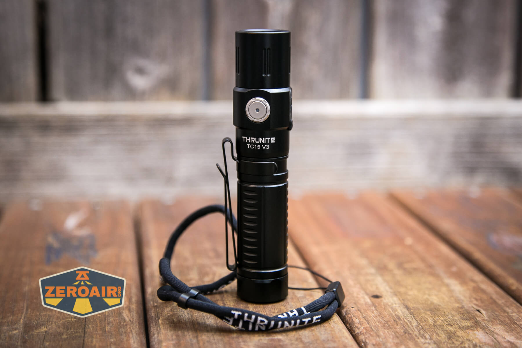 Thrunite TC15 V3 flashlight lanyard installed
