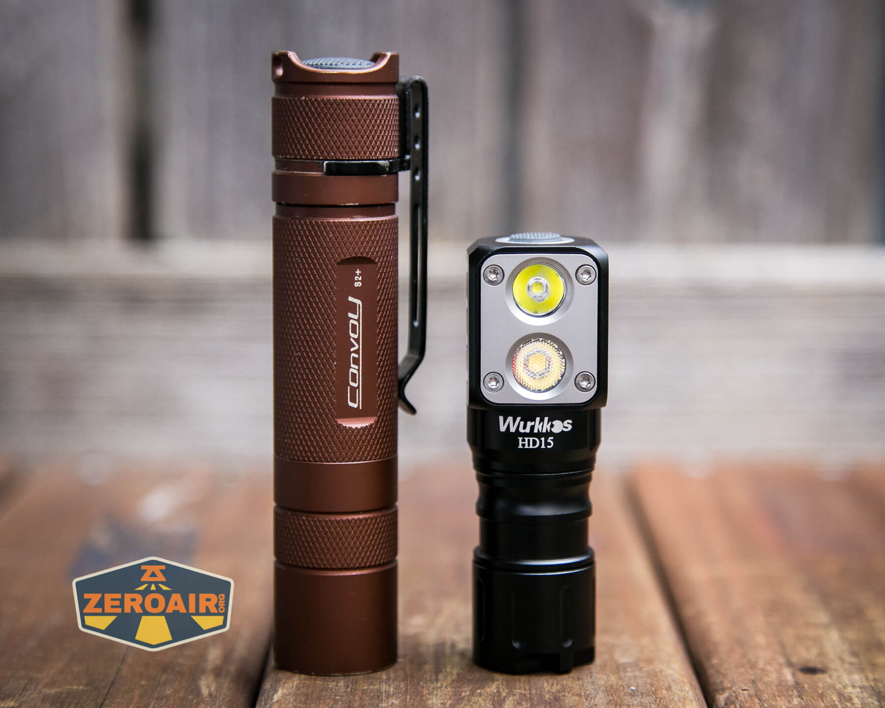 Wurkkos HD15 headlamp 18350 beside convoy S2+