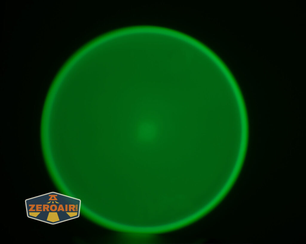 Brinyte HL28 Artemis headlamp beamshots on ceiling green flood