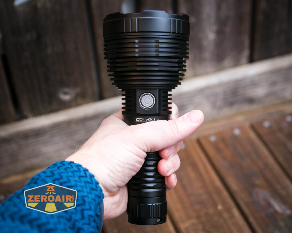 Convoy L8 flashlight in hand