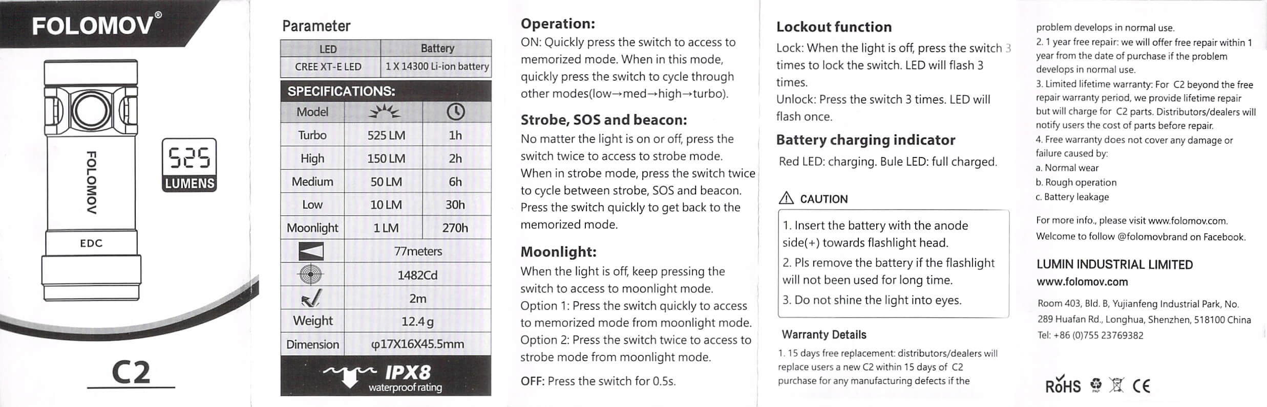 Folomov New C2 EDC Flashlight manual