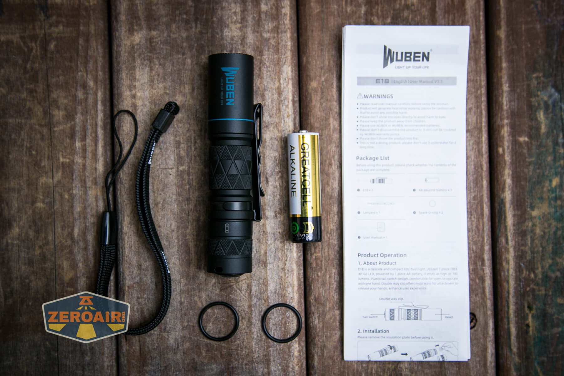 Wuben E18 flashlight what's included