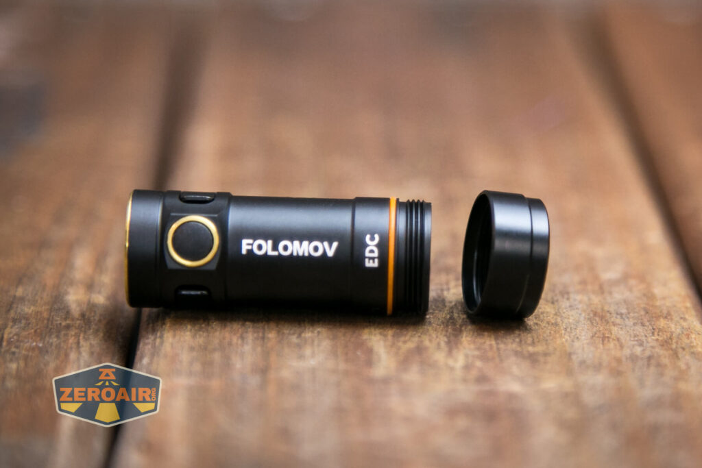 Folomov New C2 EDC Flashlight tailcap off showing threads